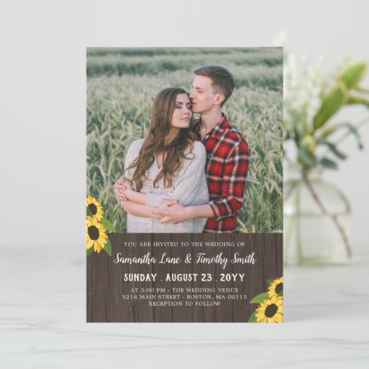 ひまわりカスタムの花の写真2 In One結婚 S 招待状 (スタンド正面)