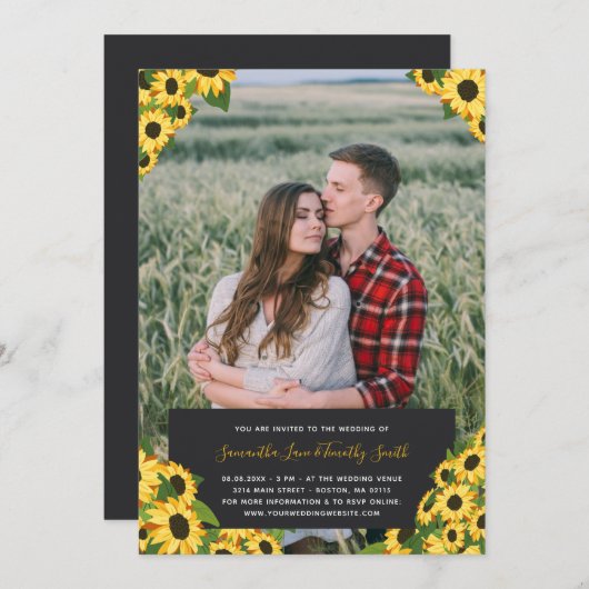 ひまわりカスタムの花結婚写真 招待状 (正面/裏面)