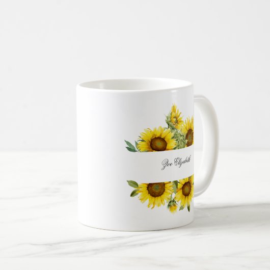 ひまわりカスタムフローラ自分の名前を追加する女性 コーヒーマグカップ (正面右)