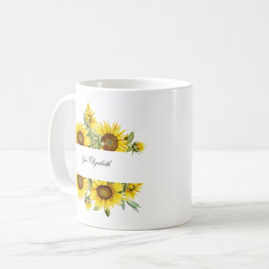 ひまわりカスタムフローラ自分の名前を追加する女性 コーヒーマグカップ (正面左)