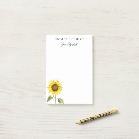 ひまわりカスタムフローラ自分の名前を追加する女性 ポストイット (デスク上)