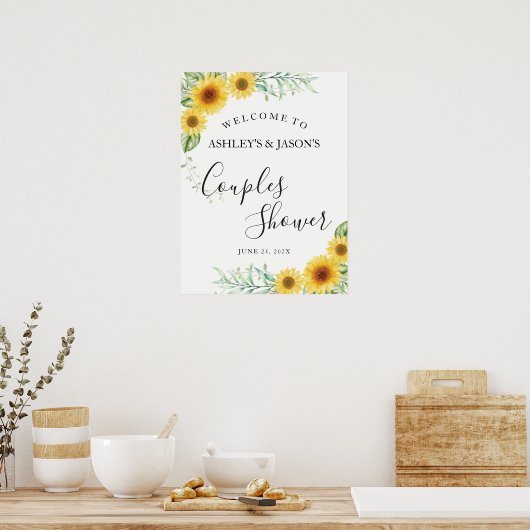 ひまわりカップルのシャワー歓迎サイン ポスター (キッチン)