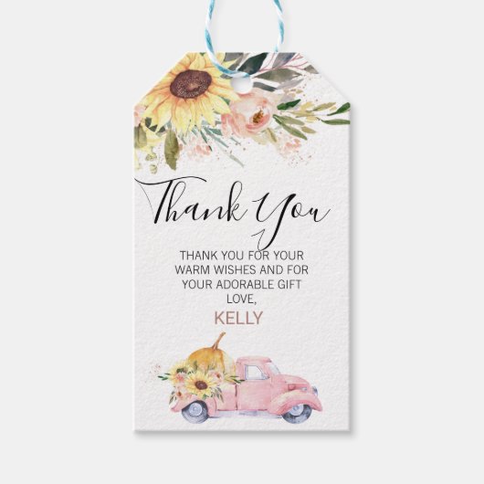 ひまわりカボチャのトラック赤ちゃんシャワーありがとう ギフトタグ (正面)