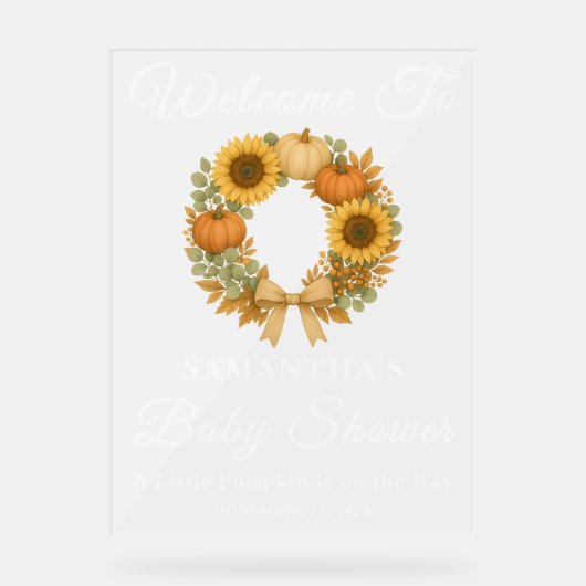 ひまわりカボチャリース秋ベビーシャワーウェルカム アクリルサイン (正面)