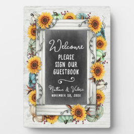 ひまわりカボチャ秋ファーム結婚ズゲストブックサイン フォトプラーク