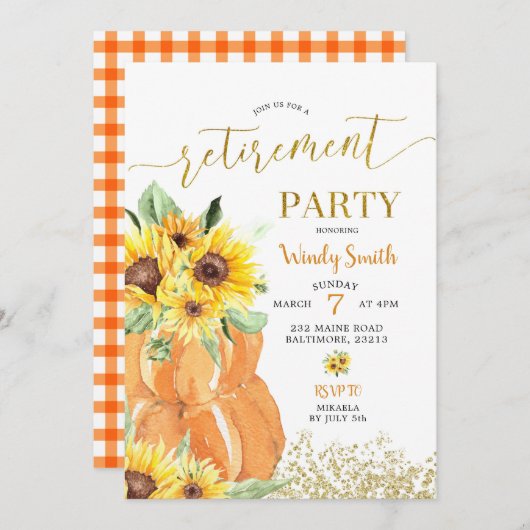ひまわりカボチャ秋退職パーティの招待状 招待状 (正面/裏面)