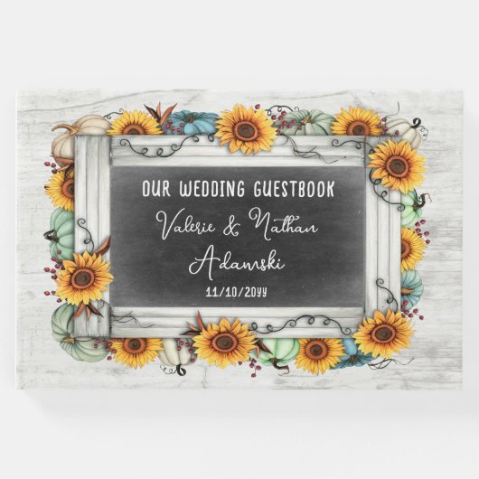 ひまわりカボチャ素朴ンカルボードフ結婚ァームズ ゲストブック (正面)