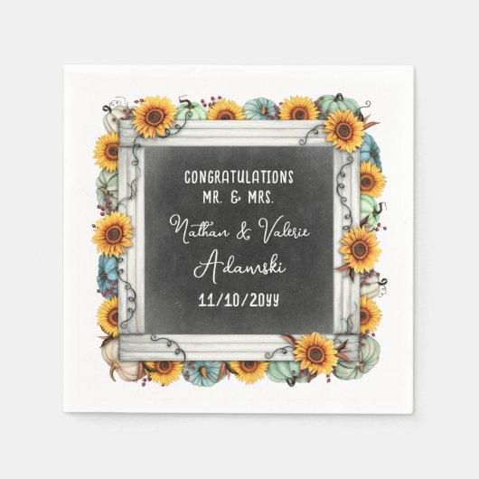 ひまわりカボチャ素朴ンカントリー秋ファームズ結婚ス スタンダードカクテルナプキン (正面)