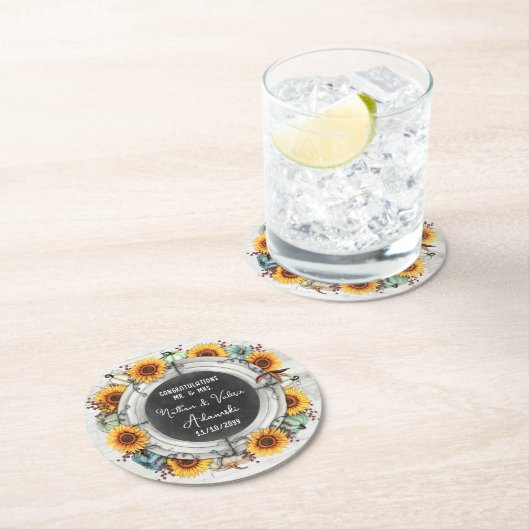 ひまわりカボチャ素朴ンカントリー秋ファームズ結婚ス ラウンドペーパーコースター (インサイチュ)