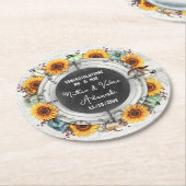 ひまわりカボチャ素朴ンカントリー秋ファームズ結婚ス ラウンドペーパーコースター (アングル)