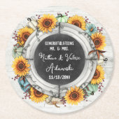 ひまわりカボチャ素朴ンカントリー秋ファームズ結婚ス ラウンドペーパーコースター (正面)