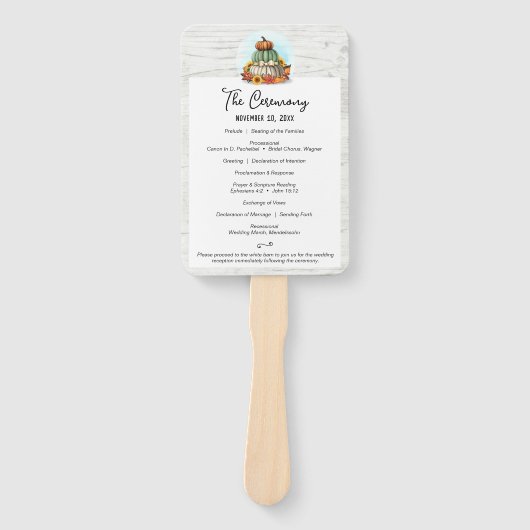 ひまわりカボチャ素朴秋の結婚式プログラム ハンドファン (正面)