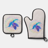 ひまわりカラフルとハチドリ 鍋つかみ&鍋敷きセット (正面)