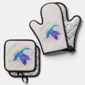 ひまわりカラフルとハチドリ 鍋つかみ&鍋敷きセット (正面/裏面)