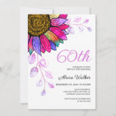 ひまわりカラフルパープルリーフフローラ誕生日 招待状 (正面)