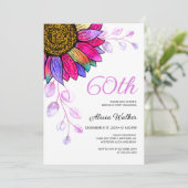 ひまわりカラフルパープルリーフフローラ誕生日 招待状 (スタンド正面)