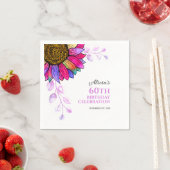 ひまわりカラフルパープルリーフ誕生日 スタンダードカクテルナプキン (インサイチュ)