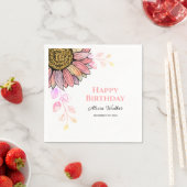 ひまわりカラフルフローラピーチリーフ誕生日 スタンダードカクテルナプキン (インサイチュ)