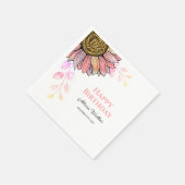 ひまわりカラフルフローラピーチリーフ誕生日 スタンダードカクテルナプキン (角)