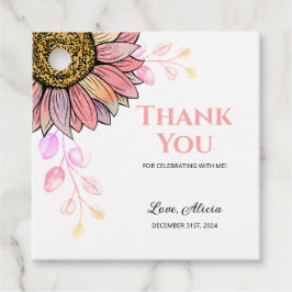 ひまわりカラフルフローラピーチリーフ誕生日 フェイバータグ