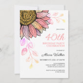 ひまわりカラフルフローラピーチリーフ誕生日 招待状 (正面)