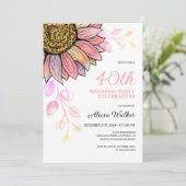 ひまわりカラフルフローラピーチリーフ誕生日 招待状 (スタンド正面)