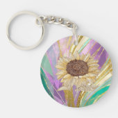 ひまわりカラフル付き金属フローラ背景 キーホルダー (正面)