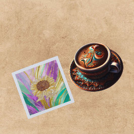 ひまわりカラフル付き金属フローラ背景 スタンダードカクテルナプキン