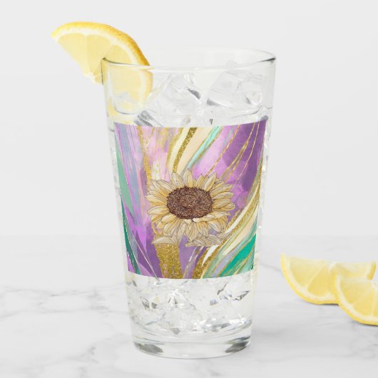 ひまわりカラフル付き金属フローラ背景 タンブラーグラス (アイス正面)