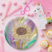 ひまわりカラフル付き金属フローラ背景 ペーパープレート (パーティー)