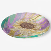 ひまわりカラフル付き金属フローラ背景 ペーパープレート (アングル)