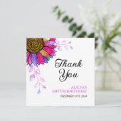 ひまわりカラフル紫色の葉誕生日ありがとう サンキューカード (スタンド正面)