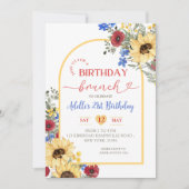 ひまわりカラフル花サマー誕生日ブランチ 招待状 (正面)