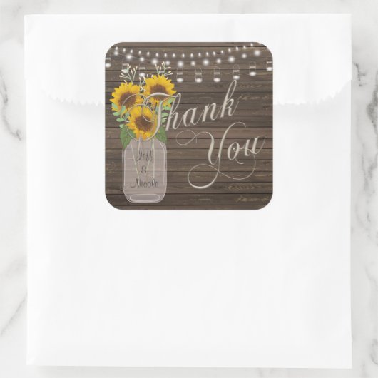 ひまわりカントリーウッドメイソン結婚の瓶 スクエアシール (バッグ)