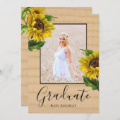 ひまわりカントリー調おしゃれな卒業パーティー 招待状 (正面/裏面)