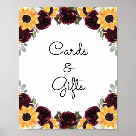 ひまわりカードとギフトカスタムウェディングサイン ポスター (正面)