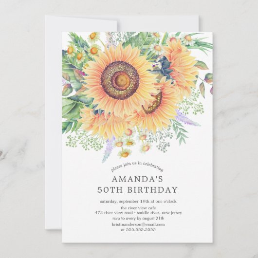 ひまわりガーデンバースデーパーティーへの招待 招待状 (正面)