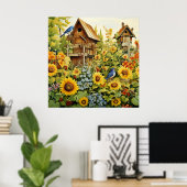 ひまわりガーデンバードハウズブルーバード ポスター (ホームオフィス)