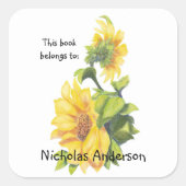 ひまわりガーデンフラワーアート自然蔵書票 スクエアシール (正面)