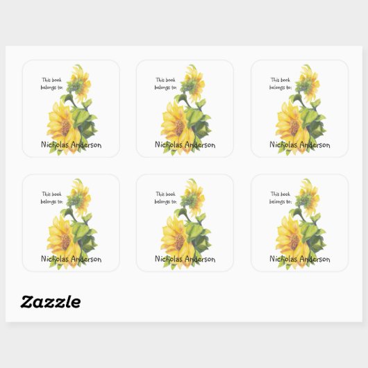 ひまわりガーデンフラワーアート自然蔵書票 スクエアシール (シート)