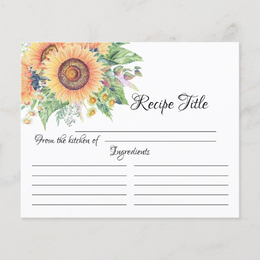 ひまわりガーデンブライダルシャワーレシピカード (正面)