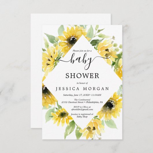 ひまわりガーデン赤ちゃんシャワー招待状カード 招待状 (正面/裏面)