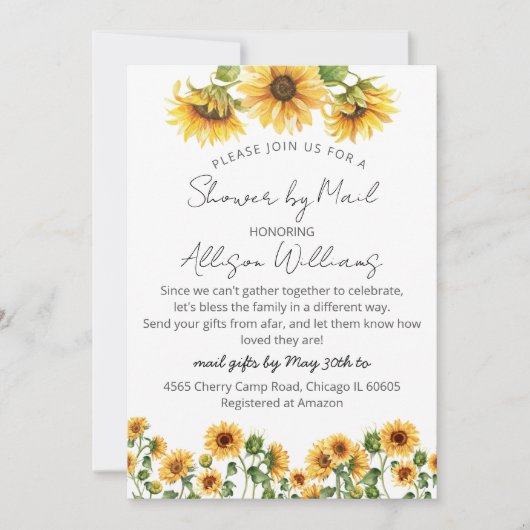 ひまわりガーデン赤ちゃんシャワー郵便 招待状 (正面)