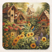 ひまわりガーデン13鳥の家ブルーバード スクエアペーパーコースター (正面)