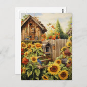 ひまわりガーデン2バードハウズブルーバード ポストカード (正面/裏面)