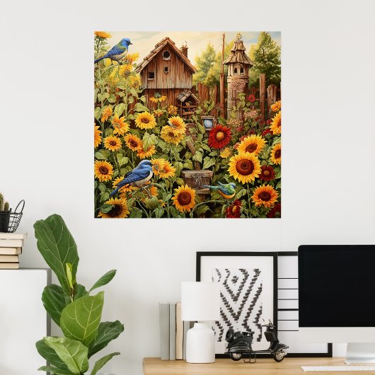 ひまわりガーデン4バードハウズブルーバード ポスター (ホームオフィス)