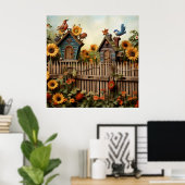 ひまわりガーデン7バードハウズブルーバード ポスター (ホームオフィス)