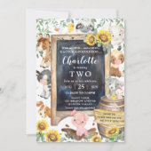 ひまわりキュートファームアニマルズ納屋周囲の庭誕生日 招待状 (正面)