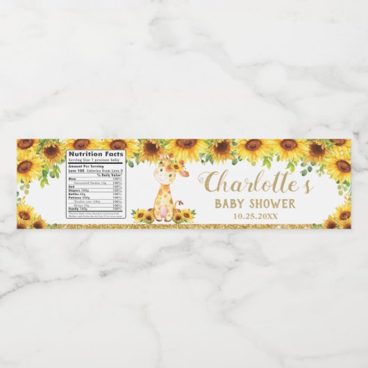 ひまわりキリン赤ちゃんシャワー1st誕生日のお願い ペットボトルラベル (シングルラベル)