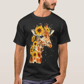 ひまわりキリン かわいい 花 サファリ Tシャツ